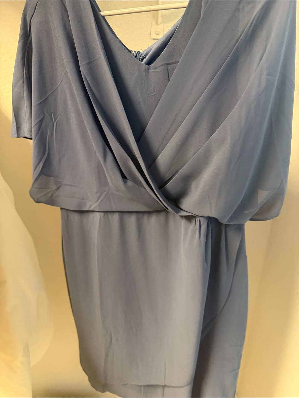 Elegant Slate Blue V-Neck Draped Women's Dress